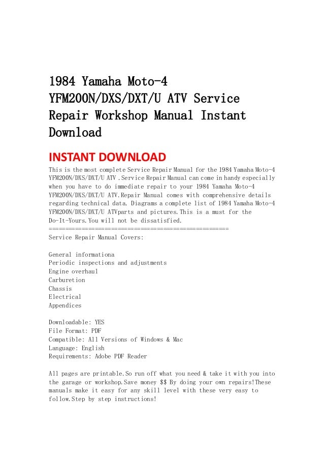ATV Yamaha MOTO-4 YFM200 1983 1984 1985 1986 Service Repair Shop Manual 225