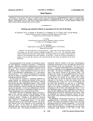 1985 packing and chemical effects in amorphous fe zr and fe-b alloys