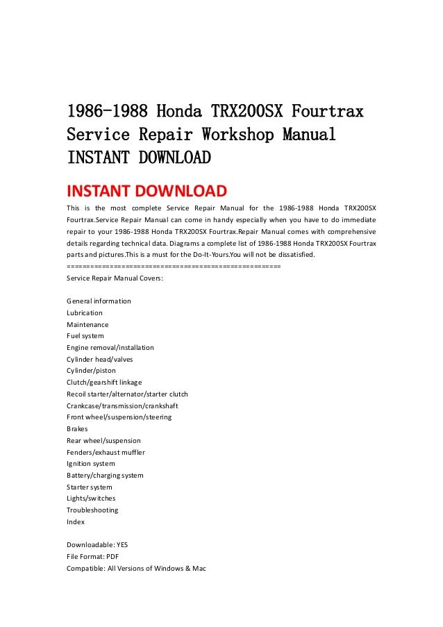 8262d Honda Trx 200 Wiring Diagram Wiring Resources