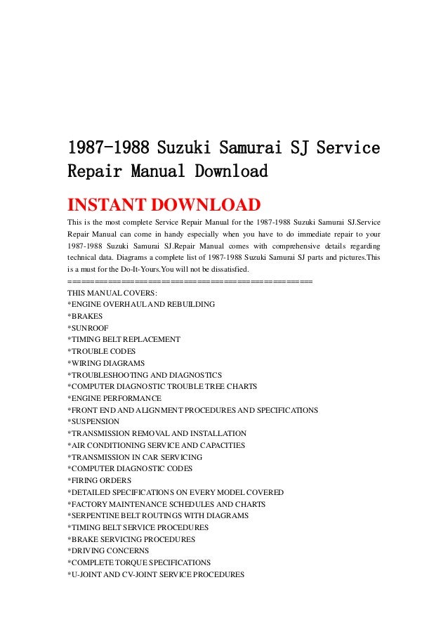 Suzuki Samurai Repair Manual Suzuki Samurai Repair Manual