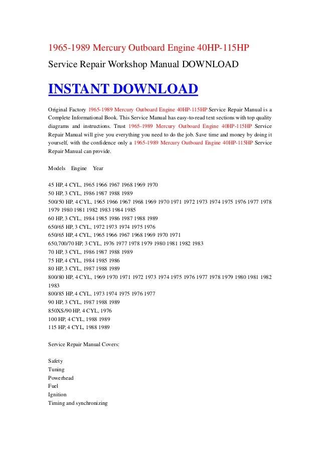 Repair Manual For Mercury Outboard