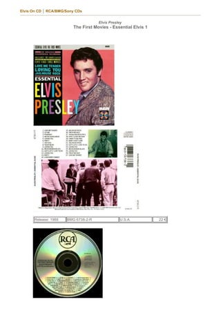 Elvis On CD │ RCA/BMG/Sony CDs


                                     Elvis Presley
                         The First Movies - Essential Elvis 1




      Release: 1988   BMG 6738-2-R               U.S.A.         22 €
 