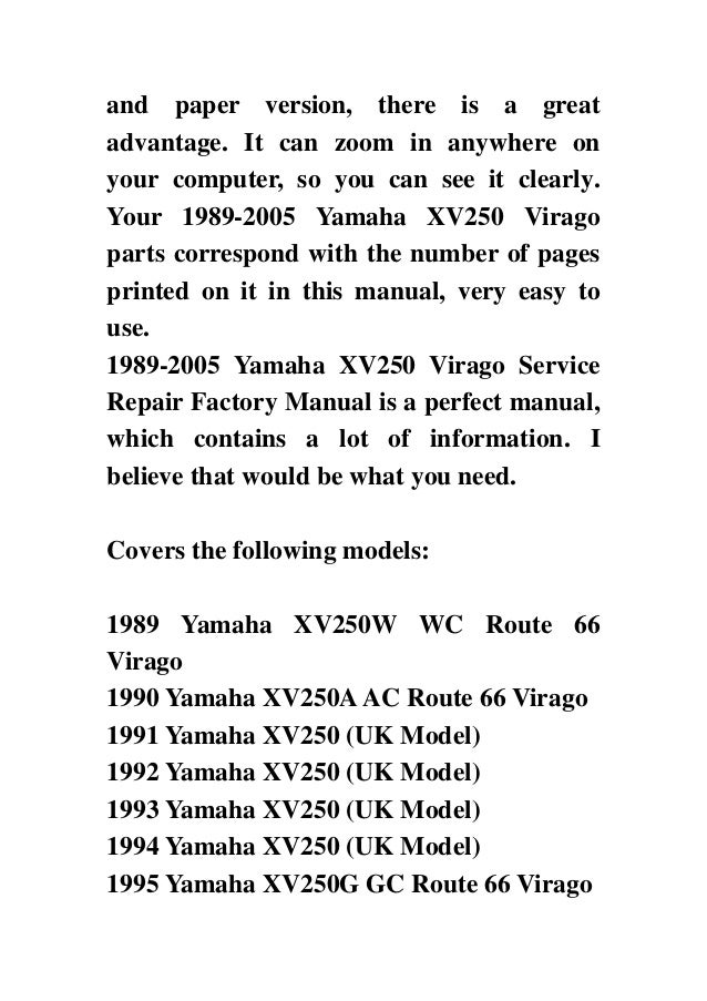 1989 2005 yamaha xv250 virago service repair factory manual instant d
