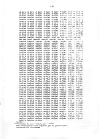 11.11
T-T
F-E
B-E
E-V
T-V
V-I
v-:
v - i
V-I
v-:
F-V)*E
B-V)ME
T-V)MV
*F
T)*T
F ) * E
B)ME
T)MV
V-V)MT
TAB)*z
FMz BMz
TAT
FAE
BAE)Mz
TAV)Mz
VAT)Mz
E - B ) * z
T-F
F-T
B-E
E-V
V-E
BAy
EAy
TAy
FAy
FAy
[VAy
B-y
E - y
T-y
F-y)MF
B-y)MB
V-y)*B
V-y)MV
FAy)Mz
T-y)Mz
xAB)*B
xAE)MT
xAT)MF
xAF)MB
xAF) *V
xAV)*F
x-B)*V
x-E)ME
x-T)MT
x-F)MF
x-B)MB
x-V)*B
x-V)MV
xAF)Mz
x-T)Mz
xAy)*T
x-y)*F
(xAy)*z
< « F I N > »
*****Analyse
*** >h(x'
***Derivati
*V
*V
MV
*F
*z
*z
*z
Mz
Mz
*B
MT
MF
MB
*V
*F
*V
ME
MT
(T-E
(F-E
(B-T
(E-V
(T-V
(F-V
(B-V
(F-V
(V-E
(V-T
(V-F
(V-B
(V-F
(V-V
(EAB
(E)
(TAE
(FAE
(BAT
(FAV
(VAF
(E-F
(T-T
(F-E
(B-E
(T-V
(V-T
(FAy
(EAy
(TAy
(BAy
(TAy
(VAy
(B-y
(E-y
(T-y
(F-y
(F-y
(V-y
(VAy
(BAy
(F-y
(xAF
(xAE
(xAT
(xAB
(xAT
(xAV
(x-B
(x-E
(x-T
(x-F
(x-F
(x-V
(xAV
(xAB
(x-F
(xAy
(x-y
(xAy
Mz (EAE
*V
MV
MV
*T
*E
ME
MT
MV
*T
*E
ME
MT
MV
MF
*z
(
*z
Mz
Mz
Mz
Mz
*z
*z
*z
Mz
Mz
Mz
*B
MF
MB
*F
*V
*T
*B
MT
MF
MB
*V
*F
*z
Mz
Mz
*B
MF
MB
*F
*V
*T
*B
MT
MF
MB
*V
*F
*z
Mz
Mz
*E
*T
Mz
T-E
F-T
B-F
E-V
T-V
F-V
B-V
B-V
V-E
V-T
V-F
V-B
V-B
V-V
EAF
)*
TAE
FAT
BAF
BAV
VAB
E-T
T-E
F-E
B-T
F-V
V-F
TAy
EAy
FAy
BAy
EAy
VAy
F-y
E-y
T-y
B-y
T-y
V-y
BAy
VAy
B-y
xAT
xAE
xAF
xAB
xAE
xAV
x-F
x-E
X-T
x-B
x-T
X-V
XAB
xAV
X-B
xAy
x-y
x-y
MV
MV
MV
*E
ME
MT
MF
MV
*E
ME
MT
MF
MV
MB
*z
T-T)MV
F-F)MV
B-B)MV
;E-V)ME
|T-V)MT
F-V)MF
:B-V4
"
[V-B
[V-E
[V-T
[V-F
[V-B
V-V
[V
Mz
Mz
Mz
Mz
Mz
*z
*z
Mz
Mz
Mz
Mz
*B
MB
*F
*T
*V
*E
*B
MF
MB
*F
*V
*fp
*z
Mz
Mz
*B
MB
*F
*f
*V
*E
*B
MF
MB
*F
*V
*T
*z
Mz
Mz
ME
*E
Mz
(EAE)Mz
'TATV
'
[FAF
[BAB
[VAB
[VAV
[E-E
T-
F -
[B'
B
MB
*V
ME
MT
MF
MB
, *B
,-V)MV
EAT)*
Mz
*z
Mz
*z
•E)Mz
•T)Mz
-F)Mz
-V)Mz
-B[ "
[EAy[
[TAy[
[FAy
[BAy
[EAy[
[VAy
T _.
[E'
F
Mz
*B
*F
*T
*E
MV
ME
y ) * B
-y)MB
-y) *F
B-y) *1
E-y)
[V-y)
[FAy)
[B-y)
[V-y)
[xAE)
[xAT)
[xAF)
[xAB)
[xAE)MV
[xAV
x - T
x - E
[x-F
x - B
x - E
x-V
xAF
x
X
[xAy[,-.
[x-y) ME
k
z ( E ) * z
(EAT)Mz
*" 'TAF^>Mz
Mz
*V
*E
*z
*z
Mz
*B
*F
*E
ME
*B
MB
*F
*T
*V
*E
*z
•B)*z
-V)Mz
' MT
(V-B) *
(V-V)M
[T>
[F-
B'
[E'
T
-F)MV
•B)MV
B-V)*B
-V)MT
-V)MF
-V)MB
[ F - V ;
[V-B.
[V-E
[V-T
[V-
[V-
[V-
*v
*B
MT
_,MF
•F)MB
*V
-V
[VAV;
[E)*z B*z F*z
Mz
Mz
*z
*z
, *z
•E)Mz
•T)Mz
•F)Mz
-B)Mz
[FAB
[FAV[
[VAF
[B-V
[E-
T -
F'
B'
-V)Mz
• * F[EAy,
[TAy[
[FAy[
[BAy
[TAy[
[VAy[
[E-y[
T-y
[F'
B
:v-y;
TAy
F - y
x-V
xAE
[xAT
[xAF
[xAB)ME
x - T
x - F
x - B
x - E , .
-V)MEx
[xAT
x - F
[x-y
[xAy[
x - y
*F
*z
(EAF)Mz I
z (TAB)M2
[BAF[
TAV
VAT
B-B,
E-T)Mz
*T
*E
ME
MV
MT
*B
*F
- y ) *T
- y ) * E
E-y)MV
-y)ME
*z
*z
*z
*F
*T
*E
[xAT)MV (xAF)MV
[xAV)MT (xAV)MF
'-- ^v
* " '-- Ev
-1
-"
MT
*B
*F
*T
*E
MV
*z
*z
*V
MF
MT
-B)MV
•F)*V
•V)*B
-V)MF
-V)MB
T
B -
[F-
E
T'
[B-V[
T-V[
[V-F
[V-E
[V'
[V-B
[V-
[V-V
[BAV) *
*F
*V
*B
_,MF
•T)MB
*F
T)*V
*T
T -
F -
•F)Mz
. B)Mz
F-V) *
V - F ' J
[V-y
[EAy[
[TAy[
[FAy[
[BAy[
[FAy[
(VAy[
'E'
T-y
F-
B-
•y
[V-y[
[EAy[
T-y'
x-V
[xAE
[xAT
[xAF
x-
X -T
x - F
x - B
x - T
x
[xAE
x
*E
ME
,MV
•V)MT
' *z
T[
[xAy[
[xAy)MB
' - y ) M F
T*z E*z J
(EAB)Mz
z (FAFi*:z
* z
* z
* z
* z
z
z
*V
*T
*E
ME
MT
MV
MF
*F
*T
*E
ME
MV
MT
*z
*z
*V
* i p
*E
ME
[xAB)MT
[xAF)MV
*F
*T
*z
*V
F - F ) * V
i-T) *V
T-V)*B
-V)MB
[F-V
[B-V
[E-V
[V-T
[V-E
[V-F
[V-B[
[V-E
[V-V
BAB
du mot > h ( x ~ y - z ) < *****
y - z ) < e s t e n g e n d r e p a r l a g r a m m a i r e * * *
on t r o u v e e * * *
FAF
BAT
[EAV[
[VAE
F-B
[E-F
[T-B
[B-F
T - V ;
[ V - T ;
[VAy
[EAy[
[TAy[
[FAy[
[BAy[
[BAy[
[VAy[
[E
[V-y
[EAy
[ E - y
[xAV[
xAE
xAT
[xAF
*z
*V
*E
ME
. MT
[xAB)MF
[xAB)MV
xAV[
-E
•T
- F
-B
x
xAE
[x-E.
[xAy[
[xAy)MV
x - y ) MB
*F
*v
*B
MB
*F
*T
*V
*E
*z
EMz
('
z
*z
*z
*z
*z
Mz
Mz
*z
B-E[
E-V)
T-V
-v;
[B-V[
E-V[
[V-E[
[V-T
[V-F
[V-B
[V-E
[V-V
[FAB[
.^ TMz
[TAF)*z
: (FAT^*:
f
z
*V
*E
ME
MT
MF
MV
MB
*Ty)
T - y ) * E
-y)ME
-y)MT
[F-y)MV
MF
Mz
MB
*T
x
x
x-
x - F ) „
-V)MF
Mz
*z
*B
*E
ME
MT
MV
F - T ) * V
*V
*B
*F
*T
*E
MV
*B
*F
*T
*E
MV
ME
*z
BAE
EAV
[VAE
T-B
[E-
F -
B -
z
*z
Mz
Mz
-, *z
•B)Mz
' *z
[E-V
[V-E[
[BAy]
[EAy[
[TAy[
[FAy[
[BAy[
[VAy[
(VAy[
'E~[
T
[P-
;B-
F)
T ) * z
*V
ME
MT
MF
MB
*B
MV
*E•y
•y)ME
-y)MT
-y)MF
[B-y)MV
[V-y)MB
[TAy)Mz
[E-y)Mz
[xAB) *V
[xAE)ME
[xAT)MT
[xAF)MF
[xAB)MB
[xAV) *B
[XAV)MV
*Ex - E )
[X-T ME
-F)MTx-
x- ~
X-B)MV
[x-V) MB
[xAT)Mz
x-E)Mz
[xAy) *F
[x-y) *B
x-y)MV
:-B)MF
 