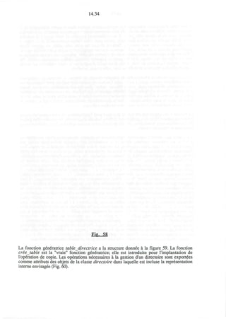 14.34
Fig, 58
La fonction generatrice table directrice a la structure donnee a la figure 59. La fonction
creetable est la "vraie" fonction generatrice; elle est introduite pour l'implantation de
l'operation de copie. Les operations necessaires a la gestion d'un directoire sont exportees
comme attributs des objets de la classe directoire dans laquelle est incluse la representation
interne envisagee (Fig. 60).
 