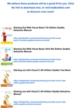 Starting Out with Visual Basic 7th Edition Gaddis Test Bank | PDF