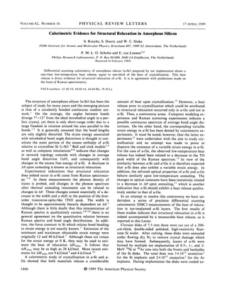 1989 calorimetric evidence for structural relaxation in amorphous silicon