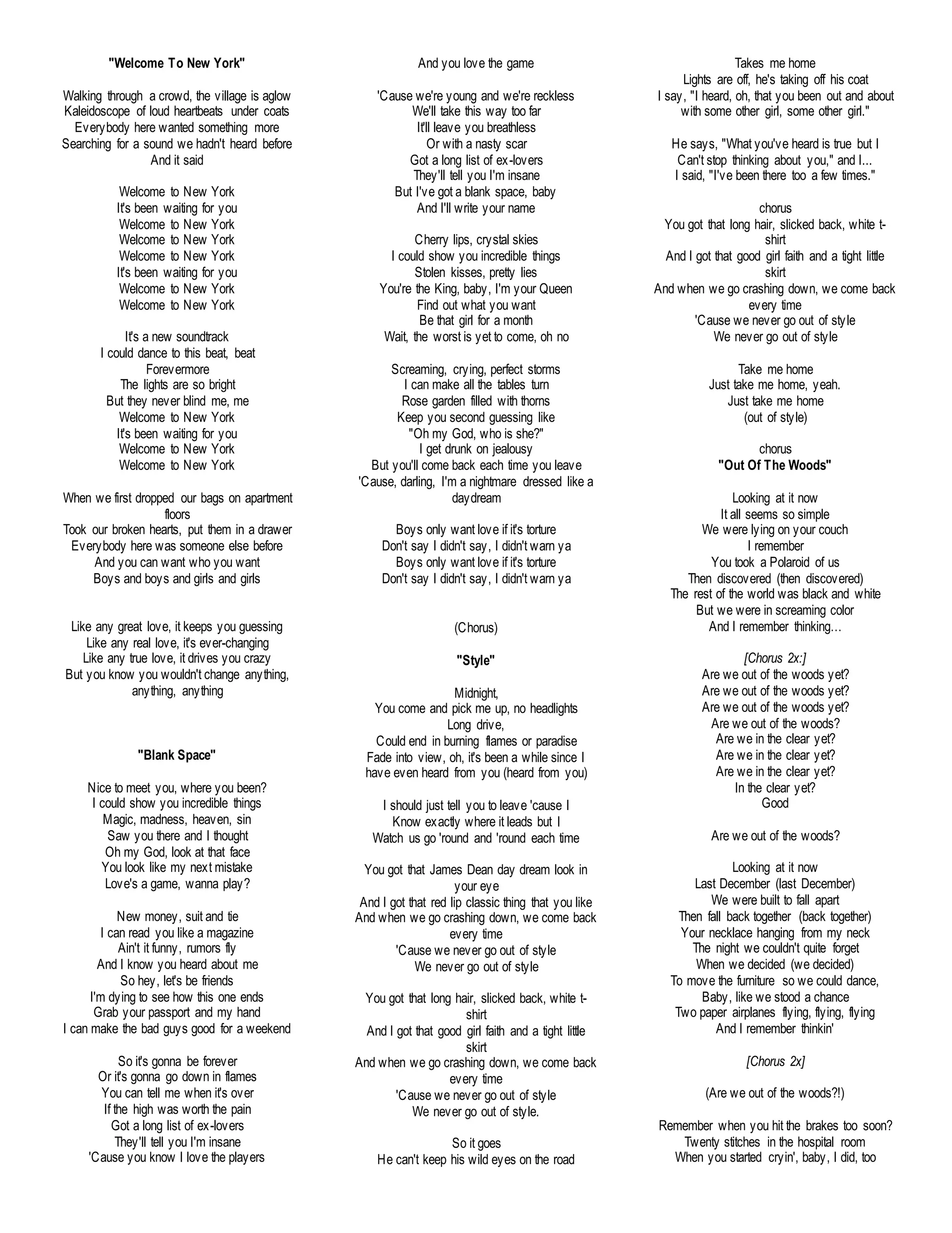 1989 lyrics | DOCX