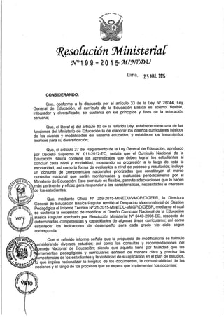 R.M. Nº 199 2015-minedu 26-03-2015 Modifican parcialmente el DCN.