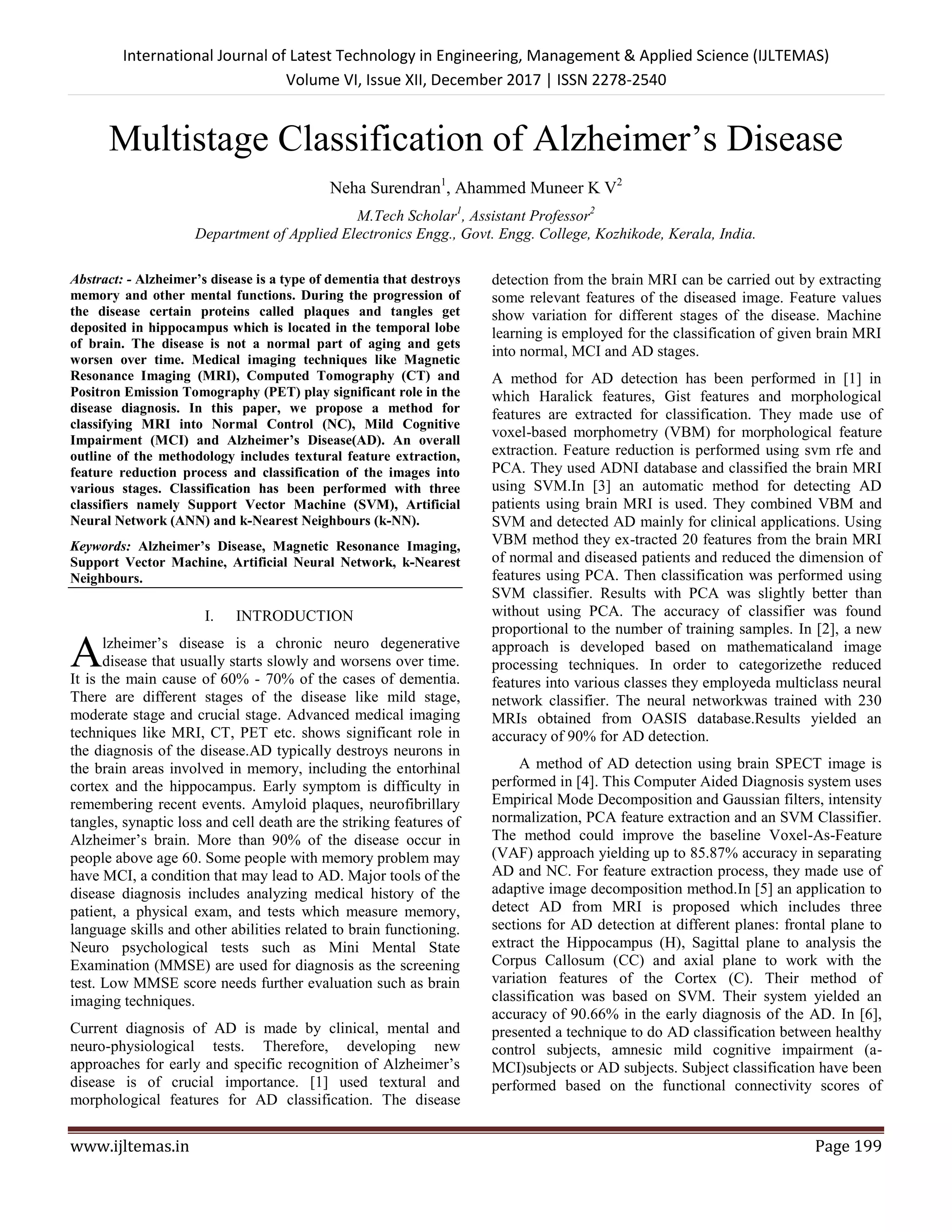 Multistage Classification of Alzheimer’s Disease | PDF