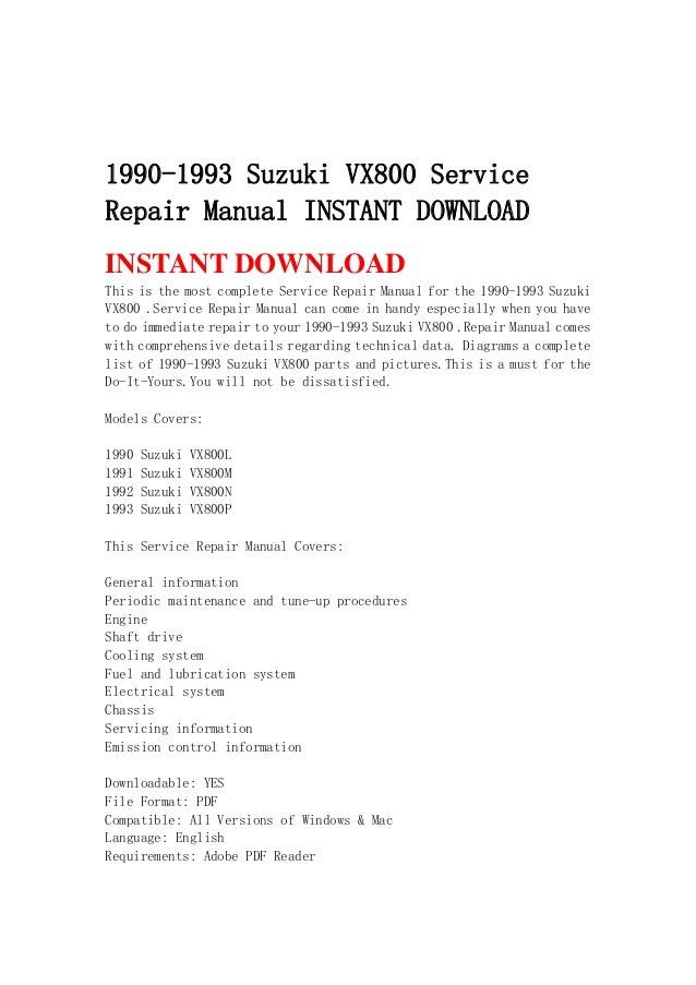 1990 1993 suzuki vx800 service repair manual instant download