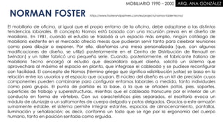 MOBILIARIO 1990 – 2000 . ARQ. ANA GONZÁLEZ
NORMAN FOSTER
El mobiliario de oficina, al igual que el propio entorno de la oficina, debe adaptarse a las distintas
tendencias laborales. El concepto Nomos está basado con una incursión previa en el diseño de
mobiliario. En 1981, cuando el estudio se trasladó a un espacio más amplio, ningún catálogo de
mobiliario existente en el mercado ofrecía mesas que pudieran servir tanto para celebrar reuniones
como para dibujar o exponer. Por ello, diseñamos una mesa personalizada (que, con algunas
modificaciones de diseño, se utilizó posteriormente en el Centro de Distribución de Renault en
Swindon) y un taller fabricó una pequeña serie. Cuando, posteriormente, el fabricante italiano de
mobiliario Tecno encargó al estudio que desarrollara aquel diseño, solicitó un sistema que
aprovechara al máximo el espacio en planta, que integrase el cableado y se pudiese reconfigurar
con facilidad. El concepto de Nomos (término griego que significa «distribución justa») se basa en la
relación entre los usuarios y el espacio que ocupan. El núcleo del diseño es un kit de precisión cuyos
componentes pueden combinarse para configurar entornos laborales a medida, tanto individuales
como para grupos. El punto de partida es la base, a la que se añaden patas, pies, soportes,
superficies de trabajo y superestructuras, mientras que el cableado transcurre por el interior de un
conducto en forma de vértebra. Con sus característicos pies separados, el escritorio evoca un
módulo de alunizaje o un saltamontes de cuerpo delgado y patas delgadas. Gracias a este armazón
sumamente estable, el sistema permite integrar estantes, espacios de almacenamiento, pantallas,
iluminación y señalización; es decir, conforma un todo que se rige por la ergonomía del cuerpo
humano, tanto en posición sentada como erguida.
https://www.fosterandpartners.com/es/projects/nomos-table-tecno/
 