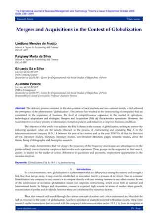 Mergers and Acquisitions in the Context of Globalization | PDF