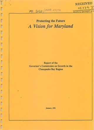 January 1991 Report of the Governor’s Commission on Growth in the Chesapeake Bay Region