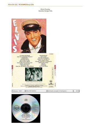 Elvis On CD │ RCA/BMG/Sony CDs


                                     Elvis Presley
                                   Danske Single Hits




    Release: 1991   BMG PD 90551              Denmark (made in Schweiz)   30 €
 