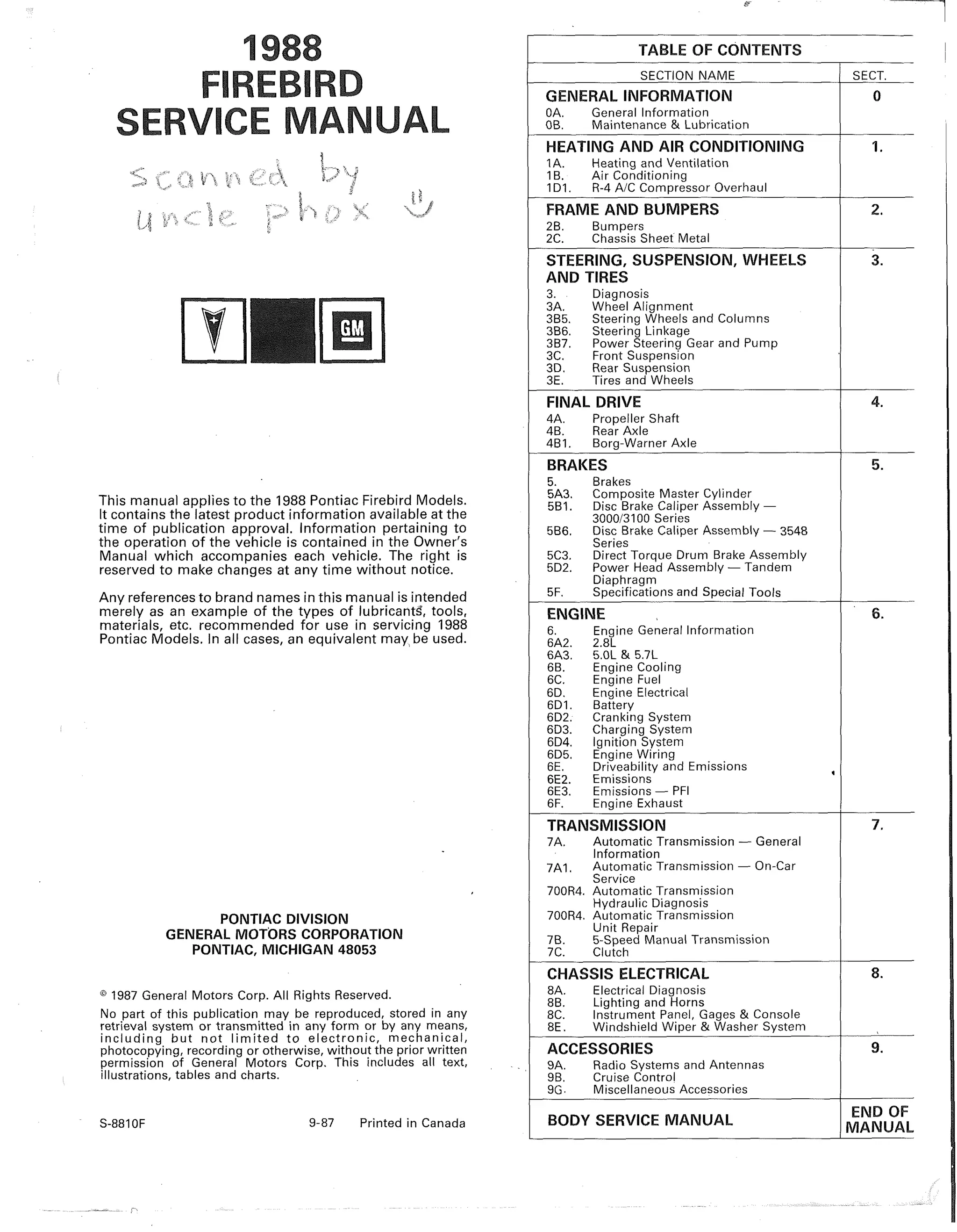 1992 pontiac firebird service repair manual | PDF