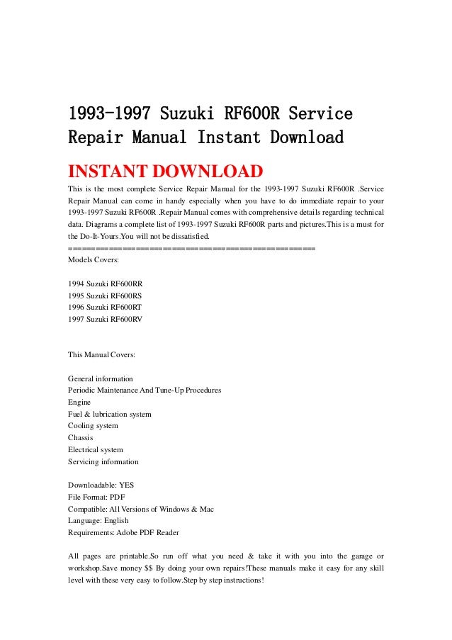 94 Suzuki Rf 600 Repair Manual
