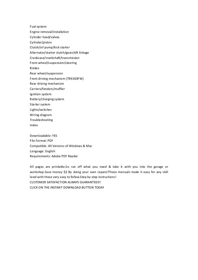 1995 2000 honda trx300 trx300 fw service repair manual ... wiring diagram free mac 