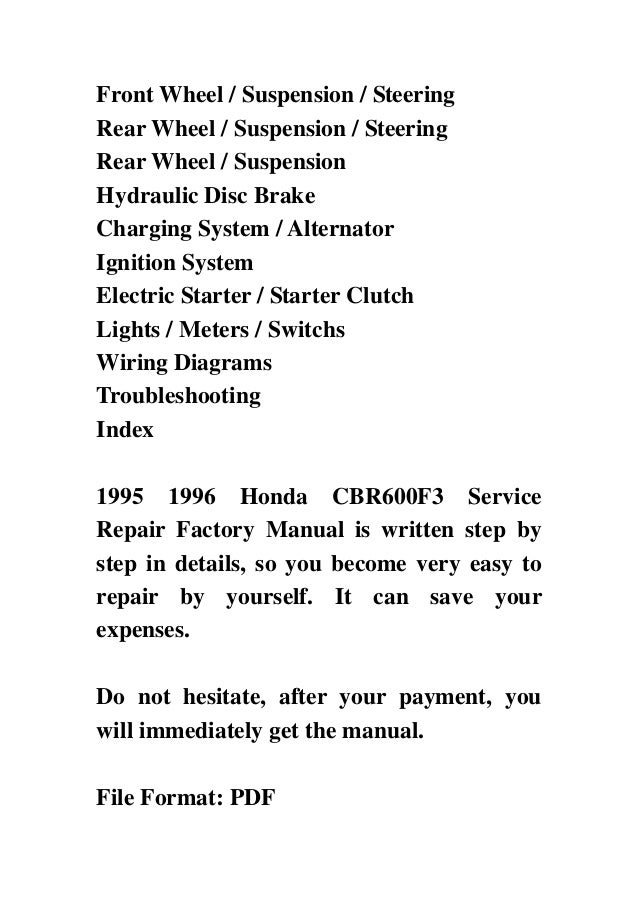 1996 Honda Cbr 600 F3 Service Manual