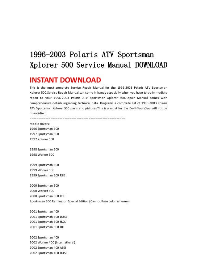 1996 03 Polaris Atv Sportsman Xplorer 500 Service Manual Download 1996 03 Polaris Atv Sportsman Xplorer 500 Service Manual Download