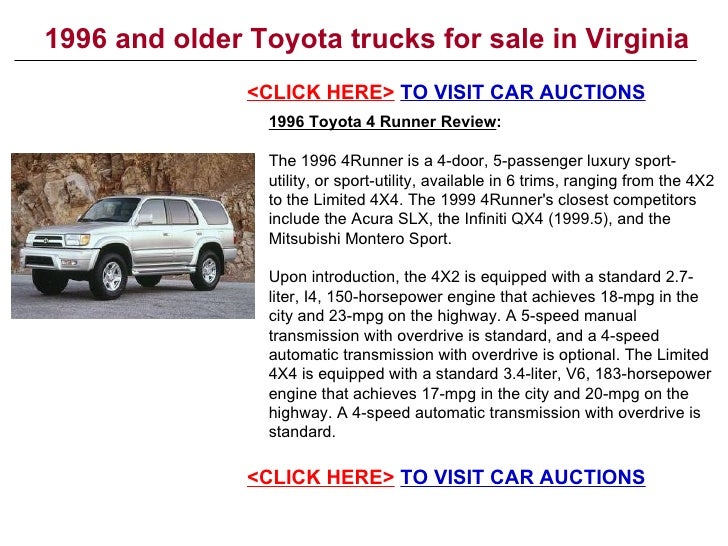 1996 And Older Toyota Trucks For Sale In Virginia