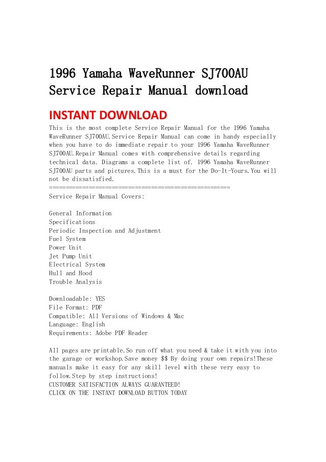 1996 yamaha wave runner sj700au service repair manual download