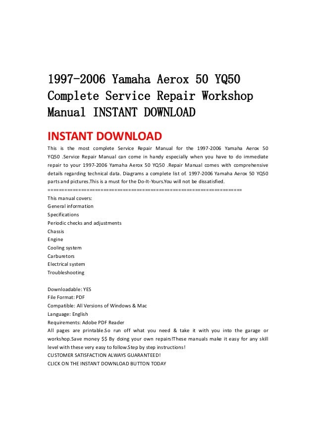 1997 2006 yamaha aerox 50 yq50 complete service repair workshop manua