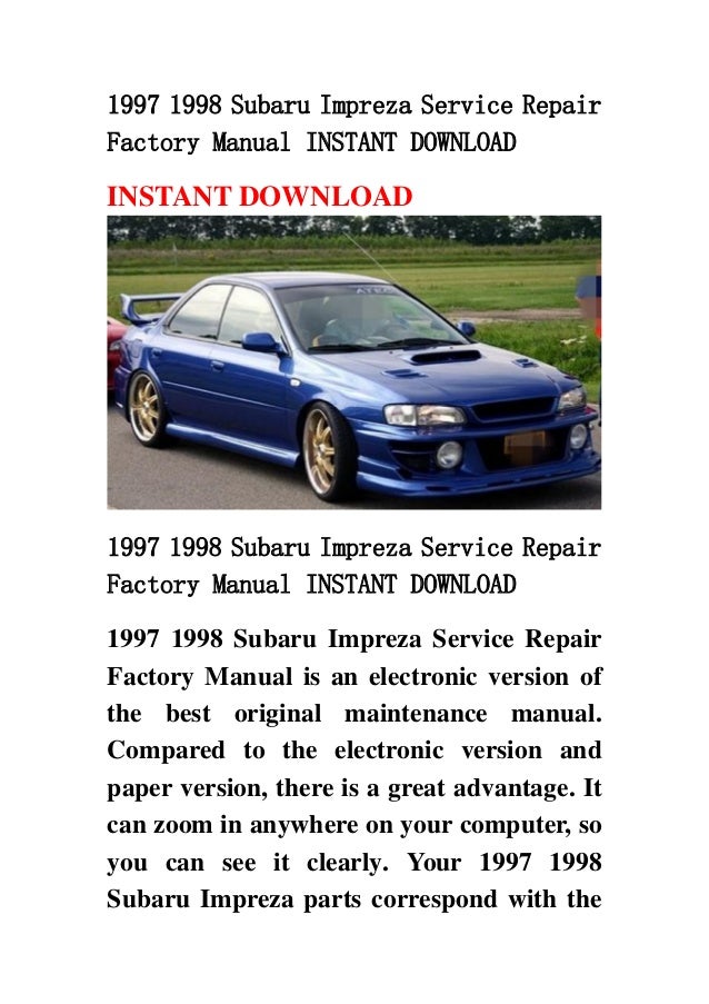 Subaru Outback Repair Manual Free Download