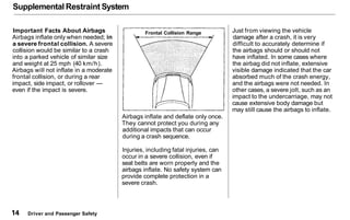 Supplemental Restraint System
Important Facts About Airbags
Airbags inflate only when needed; in
a severe frontal collisio...