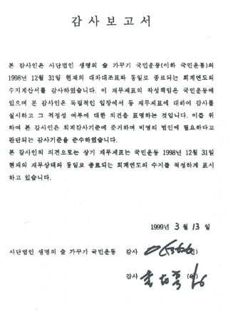 1998년 생명의숲 회계감사 보고서