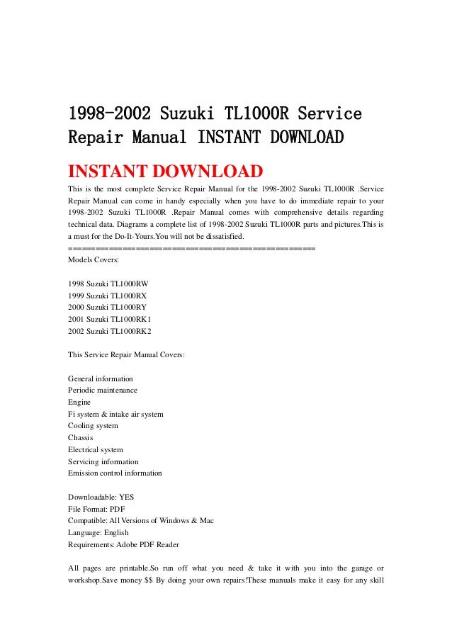 Read book suzuki tl1000r manual PDF - Read Book Online