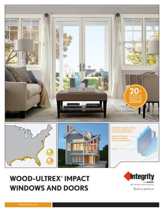 WOOD-ULTREX®
IMPACT
WINDOWS AND DOORS
IMPACT PRODUCTS
POLYVINYLBUTYRAL(PVB)or
DUPONT™ SENTRYGLAS®
PLUS(SGP)INTERLAYER
ENERGYEFFICIENT
AIRSPACEFRAMED
BYMETALSPACERBAR
GLASS
 
