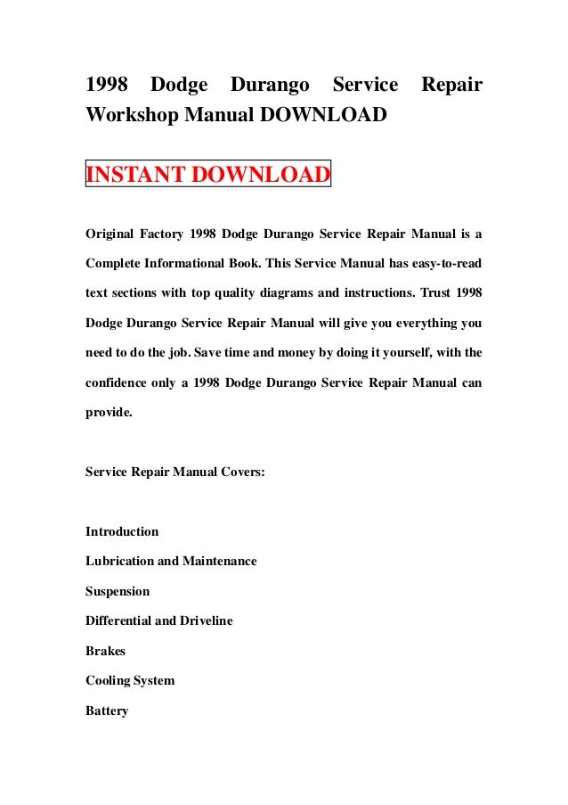 1998 Dodge Durango Service Repair Workshop Manual Download