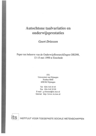 Geert Driessen (1998) ORD Autochtone taalvariaties een onderwijsprestaties Paper.pdf