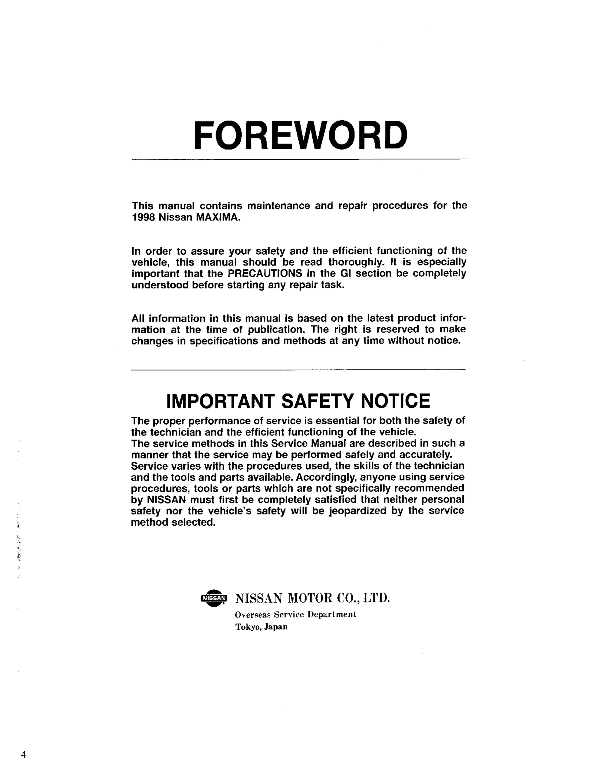 1997 NISSAN MAXIMA SERVICE REPAIR MANUAL visual data 2