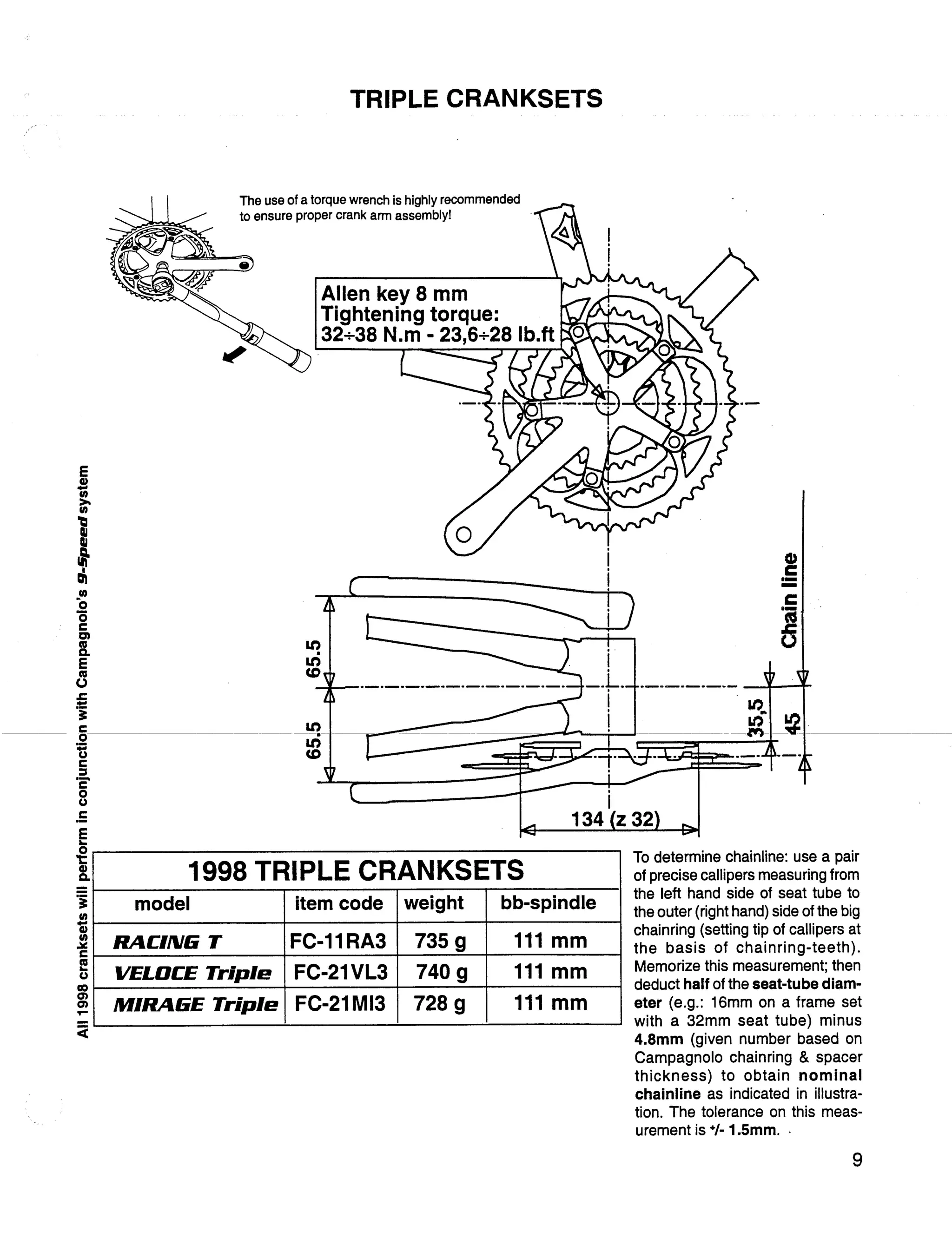 1998 tech specs bicicleta