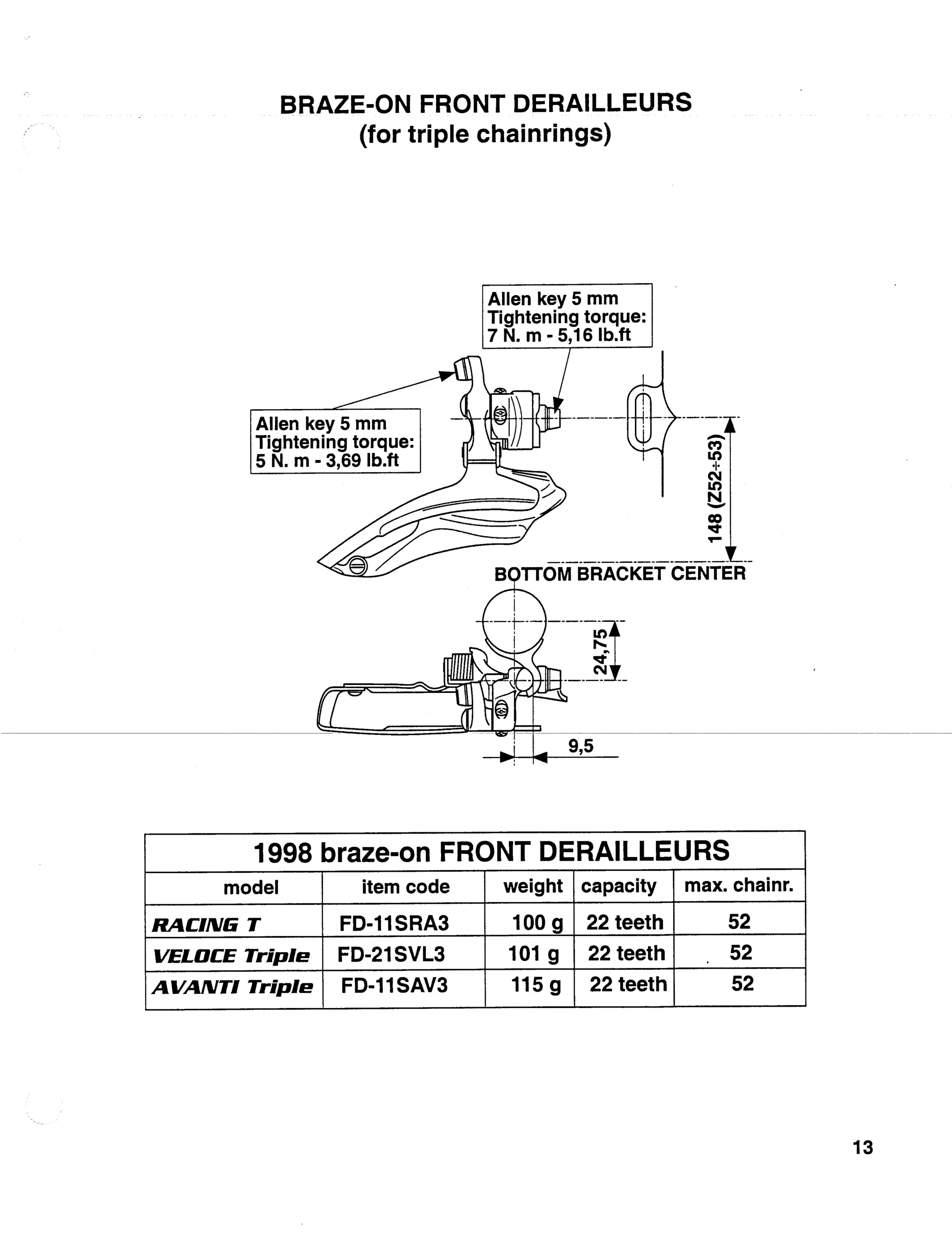 1998 tech specs bicicleta