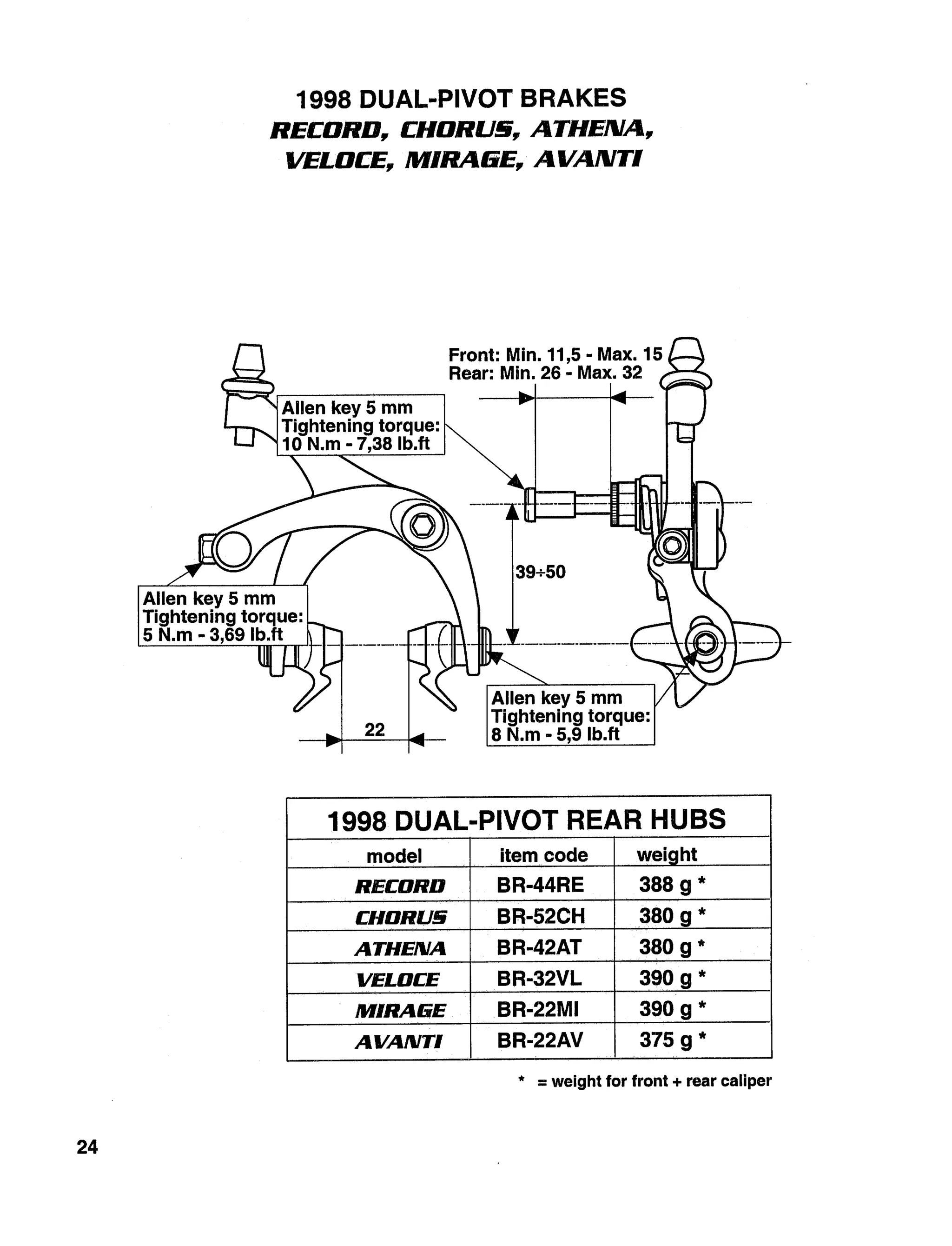 1998 tech specs bicicleta