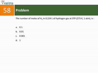 58   Problem

     The number of moles of H2 in 0.224 L of hydrogen gas at STP (273 K, 1 atm), is :


     a. 0.1
     b. 0.01
     c. 0.001
     d. 1
 