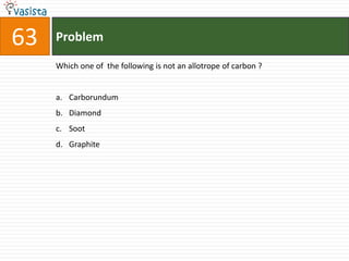 63   Problem

     Which one of the following is not an allotrope of carbon ?


     a. Carborundum
     b. Diamond
     c. Soot
     d. Graphite
 