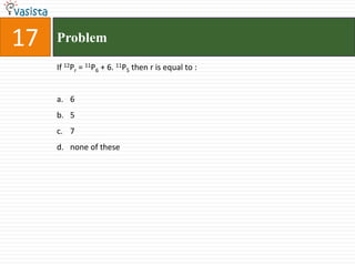 17   Problem

     If 12Pr = 11P6 + 6. 11P5 then r is equal to :


     a. 6
     b. 5
     c. 7
     d. none of these
 