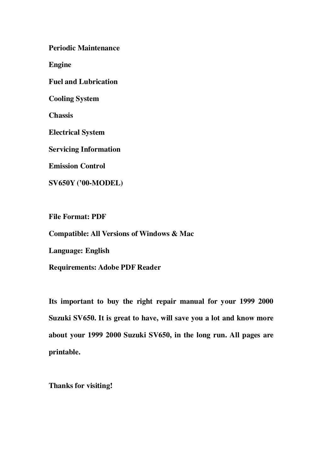 1999 2000 suzuki sv650 service repair workshop manual download