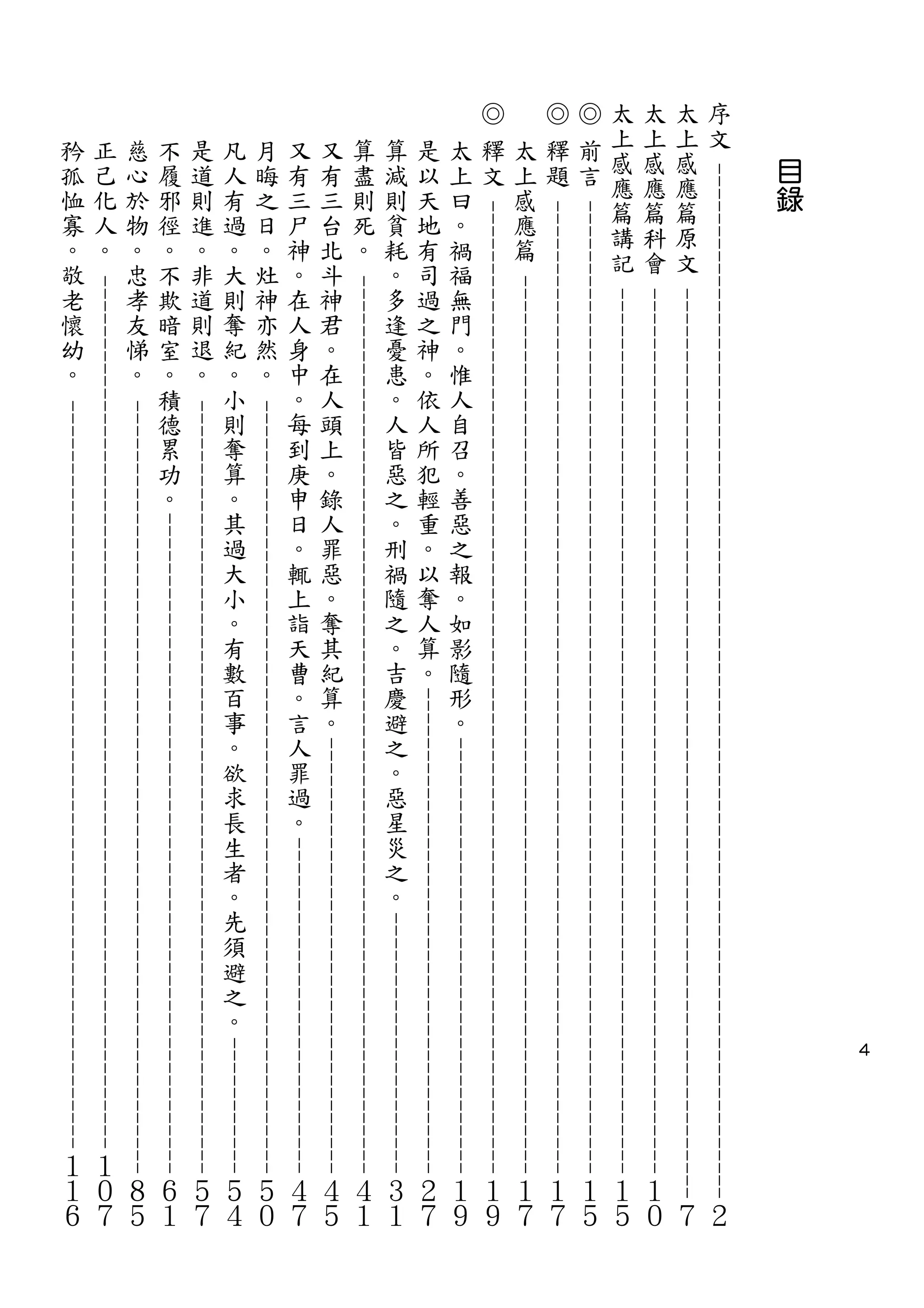 ４
        目
            錄




            - - - - - - - - - - - -                - -          - -          - -          - -          - -          - -          - -          - -          - -            - -            - -            - -            - -            - -            - -             - - - - -                - -            - -            - -            - -            - -            - -                - -                 - -                 - -                 - -                 - -                      - -                       - -                       - -                       - -                       - -                     - - - -
                                - -         - -          - -          - -          - -          - -          - -          - -          - -          - -            - -            - -            - -            - -            - -            - -             - - - - -                - -            - -            - -            - -            - -            - -               - -                 - -                 - -                 - -                 - -                     - -                       - -                       - -                       - -                       - -                      - - - -
序
    文




                                                                                                                                                                                                                                                                                                                                                                                                                                                                                                                                                                                                                                    ２
                                 - -         - -          - -          - -          - -          - -          - -          - -          - -          - -            - -            - -            - -            - -            - -            - -             - - - - -                - -            - -            - -            - -            - -            - -               - -                 - -                 - -                 - -                 - -                     - -                       - -                       - -                       - -                       - -                      - -
太
    上
        感
            應
                篇
                    原
                        文




                                                                                                                                                                                                                                                                                                                                                                                                                                                                                                                                                                                                                                    ７
                                  - -         - -          - -          - -          - -          - -          - -          - -          - -          - -            - -            - -            - -            - -            - -            - -             - - - - -                - -            - -            - -            - -            - -            - -               - -                 - -                 - -                 - -                 - -                     - -                       - -                       - -                       - -                       - -                      - -
太
    上
        感
            應
                篇
                    科
                        會




                                                                                                                                                                                                                                                                                                                                                                                                                                                                                                                                                                                                                   １
                                                                                                                                                                                                                                                                                                                                                                                                                                                                                                                                                                                                                                    ０
                    - - - - - - -   - -         - -          - -          - -          - -          - -          - -          - -          - -          - -            - -            - -            - -            - -            - -            - -             - - - - -                - -            - -            - -            - -            - -            - -                - -                 - -                 - -                 - -                 - -                      - -                       - -                       - -                       - -                       - -                     - -
太
    上
        感
            應
                篇
                    講
                        記




                                                                                                                                                                                                                                                                                                                                                                                                                                                                                                                                                                                                                   １
                                                                                                                                                                                                                                                                                                                                                                                                                                                                                                                                                                                                                                    ５
                     - - - - - - -   - -         - -          - -          - -          - -          - -          - -          - -          - -          - -            - -            - -            - -            - -            - -            - -             - - - - -                - -            - -            - -            - -            - -            - -                - -                 - -                 - -                 - -                 - -                      - -                       - -                       - -                       - -                       - -                     - -
◎
    前
        言




                                                                                                                                                                                                                                                                                                                                                                                                                                                                                                                                                                                                                   １
                                                                                                                                                                                                                                                                                                                                                                                                                                                                                                                                                                                                                                    ５
                                  -- -         - -          - -          - -          - -          - -          - -          - -          - -          - -            - -            - -            - -            - -            - -            - -             - - - - -                - -            - -            - -            - -            - -            - -               - -                 - -                 - -                 - -                 - -                     - -                       - -                       - -                       - -                       - -                      - -
◎
    釋
        題




                                                                                                                                                                                                                                                                                                                                                                                                                                                                                                                                                                                                                   １
                                                                                                                                                                                                                                                                                                                                                                                                                                                                                                                                                                                                                                    ７
                      - - - - - - -   - -         - -          - -          - -          - -          - -          - -          - -          - -          - -            - -            - -            - -            - -            - -            - -             - - - - -                - -            - -            - -            - -            - -            - -                - -                 - -                 - -                 - -                 - -                      - -                       - -                       - -                       - -                       - -                     - -
    太
        上
            感
                應
                      篇




                                                                                                                                                                                                                                                                                                                                                                                                                                                                                                                                                                                                                   １
                                                                                                                                                                                                                                                                                                                                                                                                                                                                                                                                                                                                                                    ７
                                                                                                                                                                                                                                                                             -       - -            - -            - -            - -            - -            - -             - -                 - -                 - -                 - -                 - -                 - -                       - -                       - -                       - -                       - -                       - -
◎
    釋
        文




                                                                                                                                                                                                                                                                                                                                                                                                                                                                                                                                                                                                                   １
                                                                                                                                                                                                                                                                                                                                                                                                                                                                                                                                                                                                                                    ９
                                                                                                                                                                                                                                                             - - - - -                - -            - -            - -            - -            - -            - -              - -                 - -                 - -                 - -                 - -                 - -                       - -                       - -                       - -                       - -                       - -
    太
        上
            曰
                。
                      禍
                           福
                                無
                                      門
                                            。
                                                         惟
                                                                      人
                                                                                   自
                                                                                                召
                                                                                                             。
                                                                                                                          善
                                                                                                                                       惡
                                                                                                                                                    之
                                                                                                                                                                 報
                                                                                                                                                                                。
                                                                                                                                                                                               如
                                                                                                                                                                                                              影
                                                                                                                                                                                                                             隨
                                                                                                                                                                                                                                            形
                                                                                                                                                                                                                                                           。




                                                                                                                                                                                                                                                                                                                                                                                                                                                                                                                                                                                                                   １
                                                                                                                                                                                                                                                                                                                                                                                                                                                                                                                                                                                                                                    ９
                                                                                                                                                                                                                                                                                                                                                                                              -   - -                 - -                 - -                 - -                 - -                       - -                       - -                       - -                       - -                       - -
    是
        以
            天
                地
                      有
                           司
                                過
                                      之
                                            神
                                                         。
                                                                      依
                                                                                   人
                                                                                                所
                                                                                                             犯
                                                                                                                          輕
                                                                                                                                       重
                                                                                                                                                    。
                                                                                                                                                                 以
                                                                                                                                                                                奪
                                                                                                                                                                                               人
                                                                                                                                                                                                              算
                                                                                                                                                                                                                             。




                                                                                                                                                                                                                                                                                                                                                                                                                                                                                                                                                                                                                   ２
                                                                                                                                                                                                                                                                                                                                                                                                                                                                                                                                                                                                                                    ７
                                   - - - - - - - - - - - - - - - - - - - - - - - - - - - - - - - - - - - - - - - - - - - - - -                                                                                                                                                                                                                      - -            - -                  - -                 - -                 - -                 - -                 - -                     - -                       - -                       - -                       - -                       - -                      - -
    算
        減
            則
                貧
                      耗
                           。
                                多
                                      逢
                                            憂
                                                         患
                                                                      。
                                                                                   人
                                                                                                皆
                                                                                                             惡
                                                                                                                          之
                                                                                                                                       。
                                                                                                                                                    刑
                                                                                                                                                                 禍
                                                                                                                                                                                隨
                                                                                                                                                                                               之
                                                                                                                                                                                                              。
                                                                                                                                                                                                                             吉
                                                                                                                                                                                                                                            慶
                                                                                                                                                                                                                                                           避
                                                                                                                                                                                                                                                                     之
                                                                                                                                                                                                                                                                               。
                                                                                                                                                                                                                                                                                            惡
                                                                                                                                                                                                                                                                                                           星
                                                                                                                                                                                                                                                                                                                          災
                                                                                                                                                                                                                                                                                                                                         之
                                                                                                                                                                                                                                                                                                                                                        。




                                                                                                                                                                                                                                                                                                                                                                                                                                                                                                                                                                                                                   ３
                                                                                                                                                                                                                                                                                                                                                                                                                                                                                                                                                                                                                                    １
                                                                                                             - - - - - - - - -                                                                                                                                                                                                                    - -            - -             - -                 - -                 - -                 - -                 - -                 - -                       - -                       - -                       - -                       - -                       - -
    算
        盡
            則
                死
                      。




                                                                                                                                                                                                                                                                                                                                                                                                                                                                                                                                                                                                                   ４
                                                                                                                                                                                                                                                                                                                                                                                                                                                                                                                                                                                                                                    １
                                                                                                                             -                                                                                                                                                                                                                   - -            - -            - -                 - -                 - -                 - -                 - -                 - -                       - -                       - -                       - -                       - -                       - -
    又
        有
            三
                台
                      北
                           斗
                                神
                                      君
                                            。
                                                         在
                                                                      人
                                                                                   頭
                                                                                                上
                                                                                                             。
                                                                                                                          錄
                                                                                                                                       人
                                                                                                                                                    罪
                                                                                                                                                                 惡
                                                                                                                                                                                。
                                                                                                                                                                                               奪
                                                                                                                                                                                                              其
                                                                                                                                                                                                                             紀
                                                                                                                                                                                                                                            算
                                                                                                                                                                                                                                                           。




                                                                                                                                                                                                                                                                                                                                                                                                                                                                                                                                                                                                                   ４
                                                                                                                                                                                                                                                                                                                                                                                                                                                                                                                                                                                                                                    ５
                                                       - - - - - - - - - - - - - - - - - - - - - - - - - - - - - - - - - - - -                                                                                                                                                                                                                     - -            - -              - -                 - -                 - -                 - -                 - -                  - -                       - -                       - -                       - -                       - -                       - -
    又
        有
            三
                尸
                      神
                           。
                                在
                                      人
                                            身
                                                         中
                                                                      。
                                                                                   每
                                                                                                到
                                                                                                             庚
                                                                                                                          申
                                                                                                                                       日
                                                                                                                                                    。
                                                                                                                                                                 輒
                                                                                                                                                                                上
                                                                                                                                                                                               詣
                                                                                                                                                                                                              天
                                                                                                                                                                                                                             曹
                                                                                                                                                                                                                                            。
                                                                                                                                                                                                                                                           言
                                                                                                                                                                                                                                                                     人
                                                                                                                                                                                                                                                                               罪
                                                                                                                                                                                                                                                                                            過
                                                                                                                                                                                                                                                                                                           。




                                                                                                                                                                                                                                                                                                                                                                                                                                                                                                                                                                                                                   ４
                                                                                                                                                                                                                                                                                                                                                                                                                                                                                                                                                                                                                                    ７
                                                                                                                                                                                                                                                                                                                                                                                                                                                                                                       -   - -                       - -                       - -                       - -                       - -
    月
        晦
            之
                日
                      。
                           灶
                                神
                                      亦
                                            然
                                                         。




                                                                                                                                                                                                                                                                                                                                                                                                                                                                                                                                                                                                                   ５
                                                                                                                                                                                                                                                                                                                                                                                                                                                                                                                                                                                                                                    ０
                                                       - - - - - - - - - -                                                                                    - -            - -            - -            - -            - -            - -            - -       - -       - -       - -            - -            - -            - -            - -            - -            - -                - -                 - -                 - -                 - -                       - -                       - -                       - -                       - -                       - -                       - -
    凡
        人
            有
                過
                      。
                           大
                                則
                                      奪
                                            紀
                                                         。
                                                                      小
                                                                                   則
                                                                                                奪
                                                                                                             算
                                                                                                                          。
                                                                                                                                       其
                                                                                                                                                    過
                                                                                                                                                                 大
                                                                                                                                                                                小
                                                                                                                                                                                               。
                                                                                                                                                                                                              有
                                                                                                                                                                                                                             數
                                                                                                                                                                                                                                            百
                                                                                                                                                                                                                                                           事
                                                                                                                                                                                                                                                                     。
                                                                                                                                                                                                                                                                               欲
                                                                                                                                                                                                                                                                                            求
                                                                                                                                                                                                                                                                                                           長
                                                                                                                                                                                                                                                                                                                          生
                                                                                                                                                                                                                                                                                                                                         者
                                                                                                                                                                                                                                                                                                                                                        。
                                                                                                                                                                                                                                                                                                                                                                       先
                                                                                                                                                                                                                                                                                                                                                                                        須
                                                                                                                                                                                                                                                                                                                                                                                                           避
                                                                                                                                                                                                                                                                                                                                                                                                                               之
                                                                                                                                                                                                                                                                                                                                                                                                                                                   。




                                                                                                                                                                                                                                                                                                                                                                                                                                                                                                                                                                                                                   ５
                                                                                                                                                                                                                                                                                                                                                                                                                                                                                                                                                                                                                                    ４
                                                                           -                                                                                 - -            - -            - -            - -            - -            - -            - -       - -       - -       - -            - -            - -            - -            - -            - -            - -                - -                 - -                 - -                 - -                      - -                       - -                       - -                       - -                       - -                       - -
    是
        道
            則
                進
                      。
                           非
                                道
                                      則
                                            退
                                                         。




                                                                                                                                                                                                                                                                                                                                                                                                                                                                                                                                                                                                                   ５
                                                                                                                                                                                                                                                                                                                                                                                                                                                                                                                                                                                                                                    ７
                                                        - - - - - - - - - -                                                                                    - -            - -            - -            - -            - -            - -            - -       - -       - -       - -            - -            - -            - -            - -            - -            - -                - -                 - -                 - -                 - -                       - -                       - -                       - -                       - -                       - -                       - -
    不
        履
            邪
                徑
                      。
                           不
                                欺
                                      暗
                                            室
                                                         。
                                                                      積
                                                                                   德
                                                                                                累
                                                                                                             功
                                                                                                                          。




                                                                                                                                                                                                                                                                                                                                                                                                                                                                                                                                                                                                                   ６
                                                                                                                                                                                                                                                                                                                                                                                                                                                                                                                                                                                                                                    １
                                   - - - - - - - - - - - - - - - - - - - -                                                                                       - -            - -            - -            - -            - -            - -            - -       - -       - -       - -            - -            - -            - -            - -            - -            - -                - -                 - -                 - -                 - -                            - -                       - -                       - -                       - -                       - -
    慈
        心
            於
                物
                      。
                           忠
                                孝
                                      友
                                            悌
                                                         。




                                                                                                                                                                                                                                                                                                                                                                                                                                                                                                                                                                                                                   ８
                                                                                                                                                                                                                                                                                                                                                                                                                                                                                                                                                                                                                                    ５
                                                         - - - - - - - - - -                                                                                    - -            - -            - -            - -            - -            - -            - -       - -       - -       - -            - -            - -            - -            - -            - -            - -                - -                 - -                 - -                 - -                       - -                       - -                       - -                       - -                       - -
    正
        己
            化
                人
                      。




                                                                                                                                                                                                                                                                                                                                                                                                                                                                                                                                                                                          １
                                                                                                                                                                                                                                                                                                                                                                                                                                                                                                                                                                                                                   ０
                                                                                                                                                                                                                                                                                                                                                                                                                                                                                                                                                                                                                                    ７
    矜
        孤
            恤
                寡
                      。
                           敬
                                老
                                      懷
                                            幼
                                                         。




                                                                                                                                                                                                                                                                                                                                                                                                                                                                                                                                                                                          １
                                                                                                                                                                                                                                                                                                                                                                                                                                                                                                                                                                                                                   １
                                                                                                                                                                                                                                                                                                                                                                                                                                                                                                                                                                                                                                    ６
 