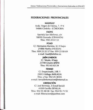 Anexo: Federaciones Provinciales y Asociaciones federadas en ENLACE
ASOCIACIONES
ALMERIA
ASOC. VIDA (C. Servicios Sociales...