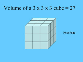 Volume of a 3 x 3 x 3 cube = 27 Next Page 