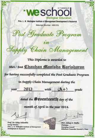 PG Diploma in Supply Chain Management(Certificate)
