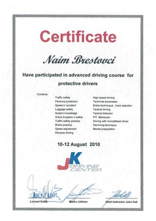 CERTIFICATE FOR DRIVING