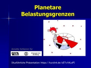 Planetare
Belastungsgrenzen
Annette Schlemm für
(Ausführliche Präsentation: https://kurzlink.de/cETv1ALoP)
 