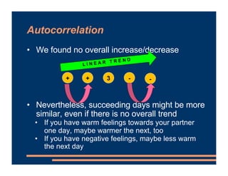 Autocorrelation
• We found no overall increase/decrease
• Nevertheless, succeeding days might be more
similar, even if the...
