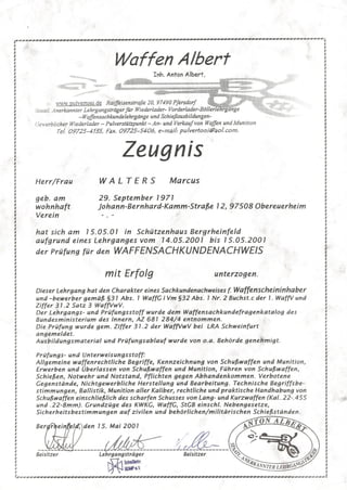Waffen Sachkunde - Weapons Training Certificate